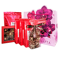 Подарочный набор на 8 марта из кофе, чая шоколада и зефира для женщин на 8 марта "Орхидея"