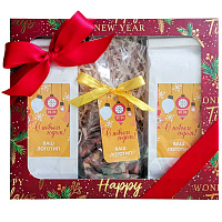 Подарок с логотипом на Новый год "Счастья!" (4 вида чая и яблоки в карамели)