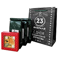 Подарочный набор для мужчин на 23 февраля из 3 видов чая и шоколада "Защитник"