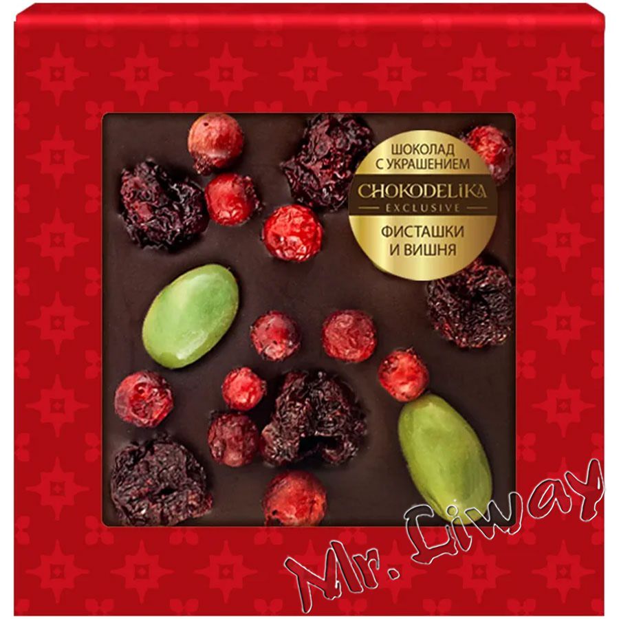 Маленькая шоколадка Chokodelika с украшением  "Фисташки и вишня", 35 гр. купить по цене 264 руб.